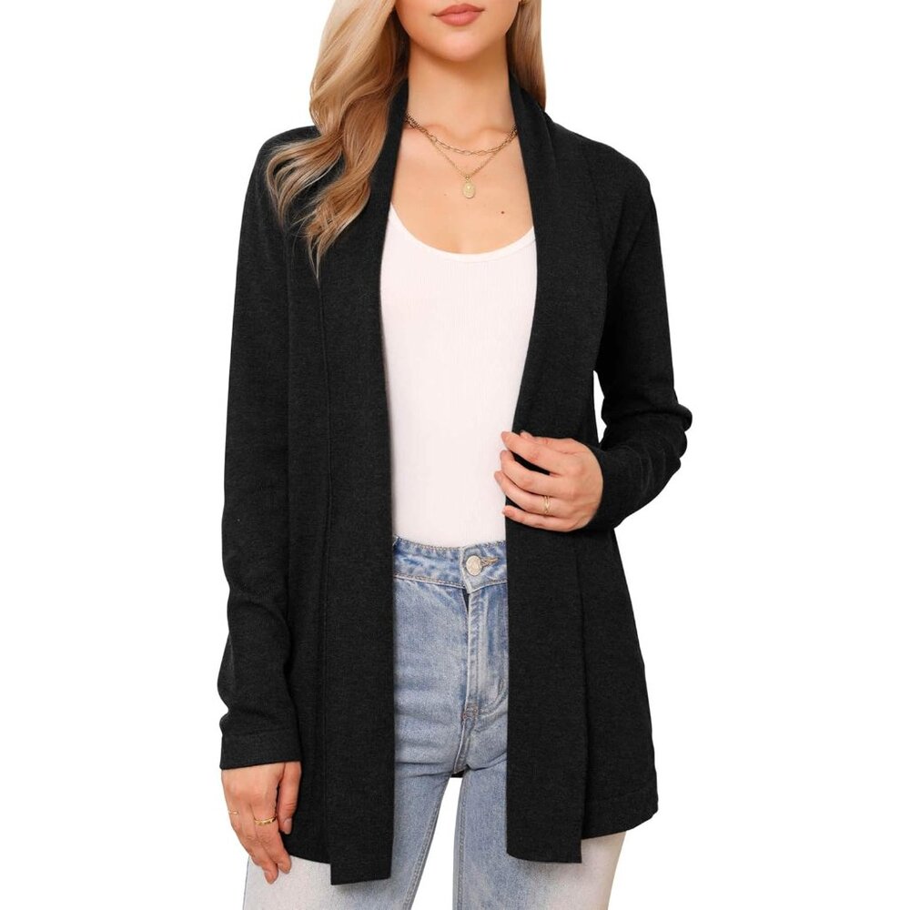 Women’s Lightweight Knit Open Front Cardigan With Shawl Neck Black Small